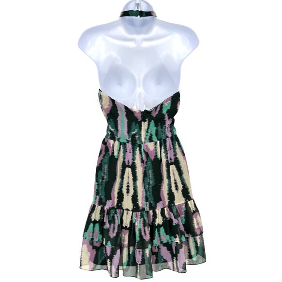 Chelsea28 Abstract Halter Tiered A-Line Mini Dress Purple Turquoise XS NWOT - Picture 4 of 8